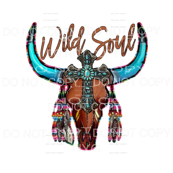 Wild Soul Cow Skull Feathers Turquoise Cross Sublimation 