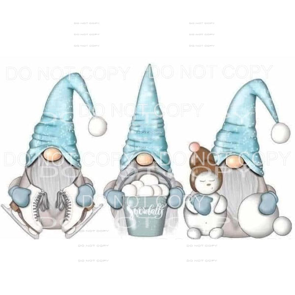 Winter Gnome Trio Blue Ice Skates Snowball Snowman #1819 