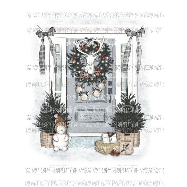 Winter Scene front door wreath bows Sublimation transfers Heat Transfer