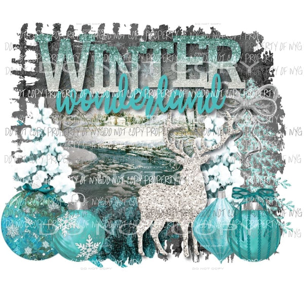 Winter Wonderland #1 ornaments deer snow teal Sublimation transfers Heat Transfer