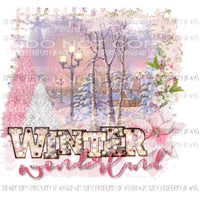 Winter Wonderland #2 pink scene snow flowers house Sublimation transfers Heat Transfer