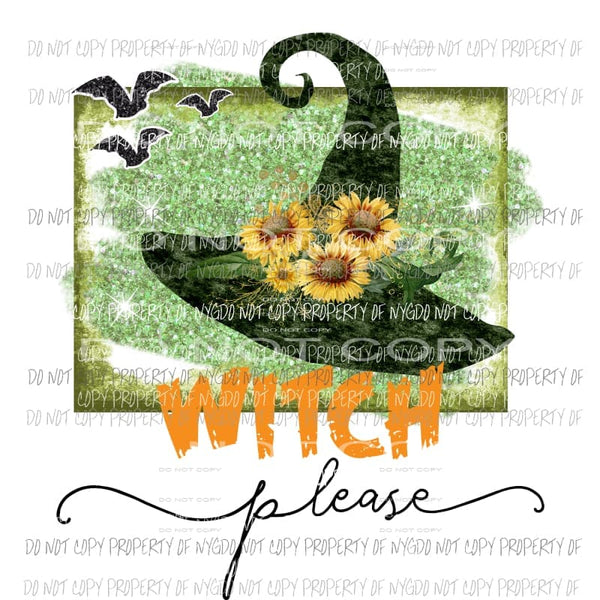 Witch Please hat with sunflowers bats green background Sublimation transfers Heat Transfer