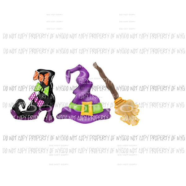 Witch trio black shoe purple hat broom Sublimation transfers Heat Transfer
