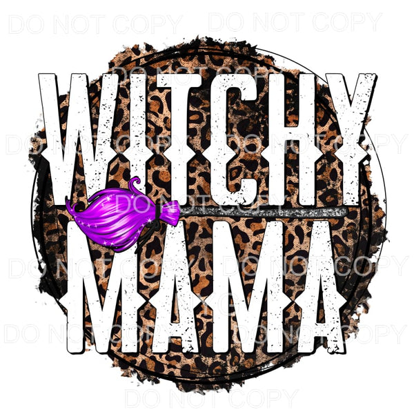 Witchy Mama Purple Broom Black Glitter Leopard Grunge Circle