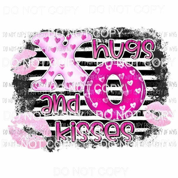 XO Hugs and Kisses pink lips black stripes Sublimation transfers Heat Transfer