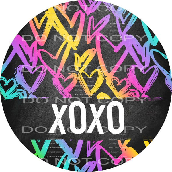 XOXO Bright Color Hearts Black Stripe Circle Valentines Day 