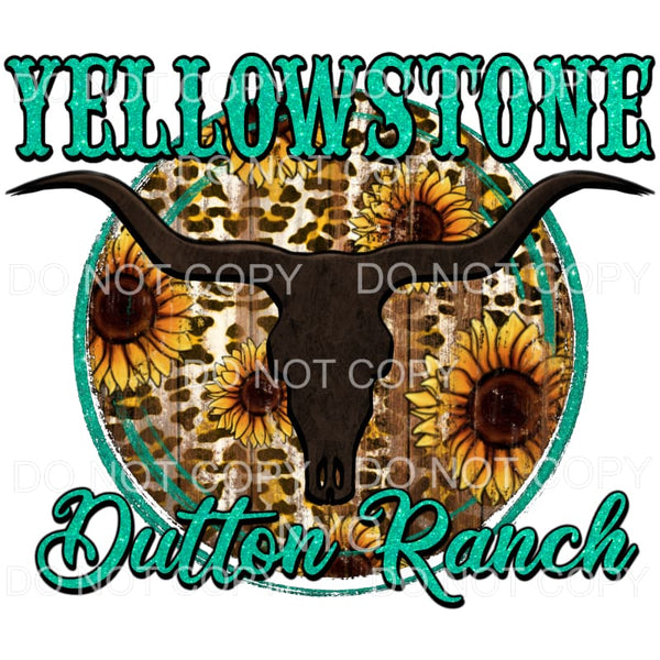 Yellowstone Dutton Ranch Green Glitter Bull Skull Sunflower 